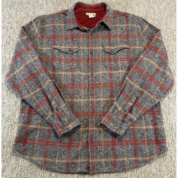 Carbon2Cobalt Shirt Flannel Mens Large Gray Red Plaid Knit Button Up Flap Pocket - Picture 2 of 7